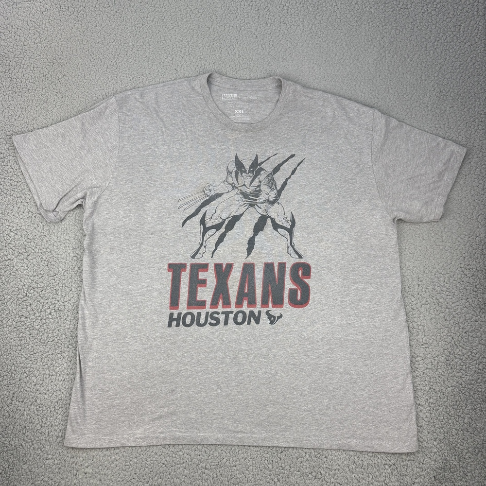 Houston Texans Shirt Mens 2XL Gray NFL Football Wolverine Marvel Crossover Tee